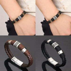 COPY - Men Women Leather Titanium Steel Magnetic Braided Clasp Bracelet Bangle …